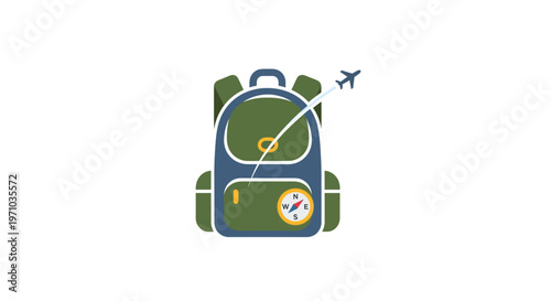 Travel backpack with airplane flying.