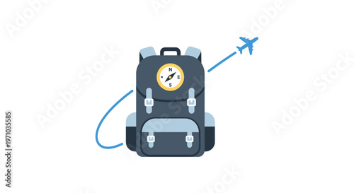 Travel backpack with clock and airplane.