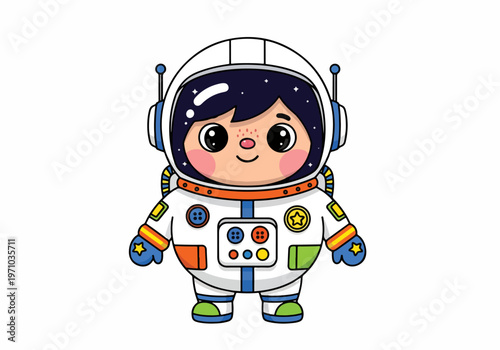 Adorable cartoon astronaut character smiling with a cute face and a colorful space suit