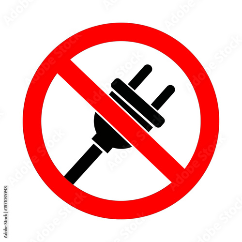 No plug, prohibited, electric, warning sign, vector icon