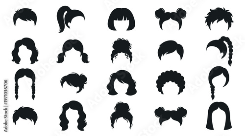 Diverse Hairstyles Glyph Icons Collection for Fashion, Beauty, and Avatar Design