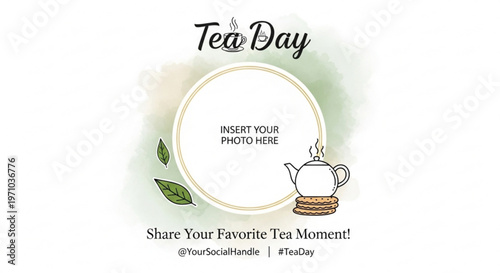 Tea template, social media graphic, tea day, customizable, vector illustration
