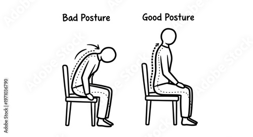 Comparison of Bad Posture and Good Posture While Sitting on a Chair.