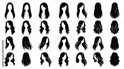 Women's Beauty Hairstyles Silhouette Icons Collection for Hair Care  Fashion Design