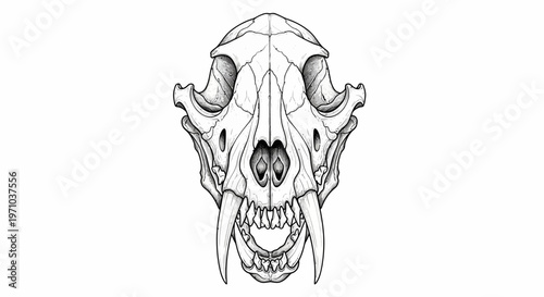 Detailed sketch of a predatory animal skull, showcasing sharp teeth and anatomical accuracy