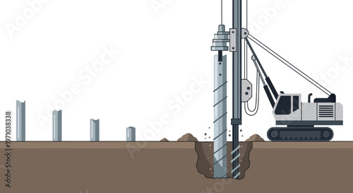 Industrial Foundation Drilling Rig Machine Illustration for Construction Site Ground Engineering and Concrete Piling Work