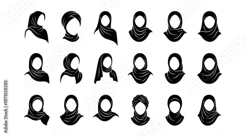 Diverse Hijab Styles Silhouette Vector Icons - Muslim Modest Fashion  Culture Glyph Set