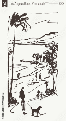 Los Angeles Beach Promenade Sketch Vector Illustration