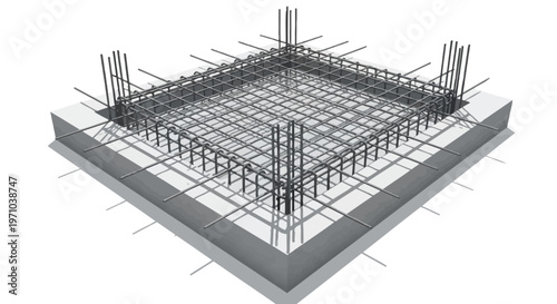 3D Illustration of a Reinforced Concrete Foundation Footing with Steel Rebar Cage