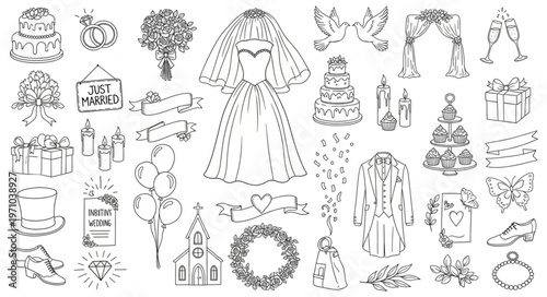 Collection of Wedding Icons and Illustrations.