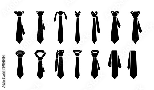 Mens Tie Silhouette Icons Vector Fashion Necktie Collection