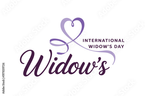 A logo for International Widow's Day with a purple heart design
