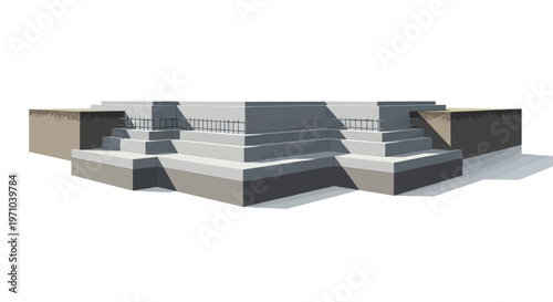 3D Illustration of a Concrete Foundation with Stepped Footings and Rebar Reinforcement for Residential or Commercial Construction Projects