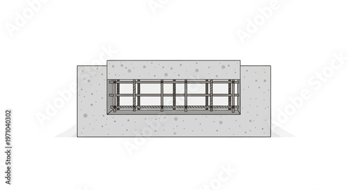 Technical Illustration of Reinforced Concrete Structure with Steel Rebar Cage