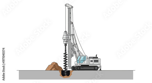 Industrial Rotary Drilling Rig Machine Illustration for Foundation Construction and Geotechnical Engineering Projects