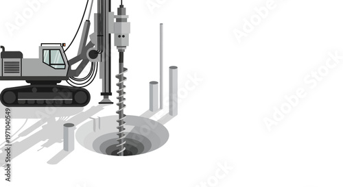 Industrial Auger Drilling Rig Machine Vector Illustration for Building Foundation and Groundwork Projects