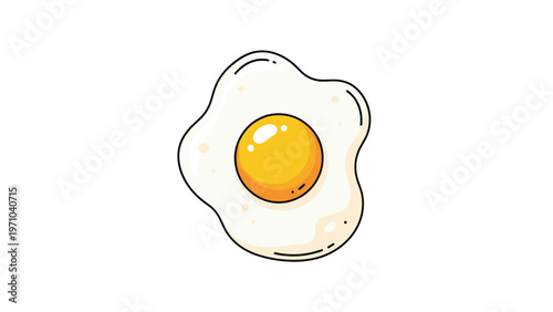 Single sunny side up fried egg with a bright yellow yolk and crispy white edges isolated on a plain white background.