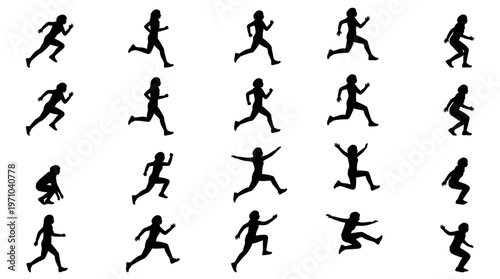 Running and Jumping People Silhouettes - Sports  Fitness Activity Vector Art