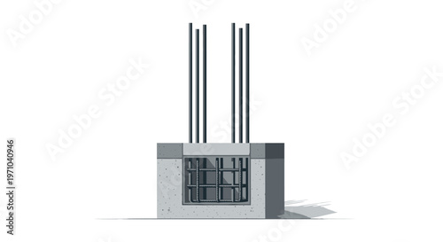 Concrete Pillar Foundation Structure with Steel Reinforcement Rebar Cage, 3D Illustration Isolated on White Background