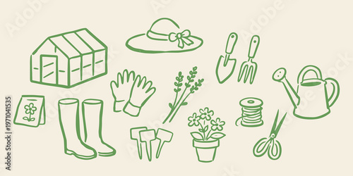 Gardening doodle icon set hand drawn vector illustration