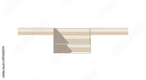 Minimalist Architectural Design of Recessed Stairs in Beige Tones, Modern Geometric Abstract Illustration with Soft Shadows