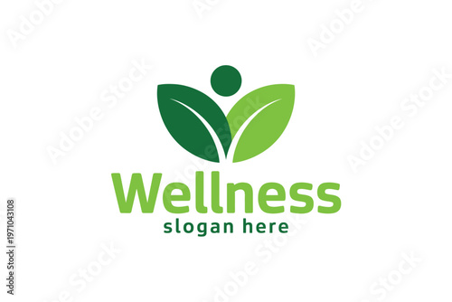 A green wellness logo with leaves and a person symbol