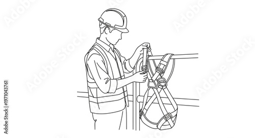 Construction Worker Inspecting Safety Harness Before Work.