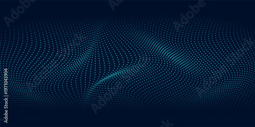 Abstract Music background. Big Data Particle Flow Visualisation. Science infographic futuristic illustration. Sound visualization. Cryptocurrency fintech network blockchain and programming concept.