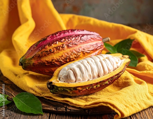 Cacao Beans and Nibs Flat Lay with Copy Space