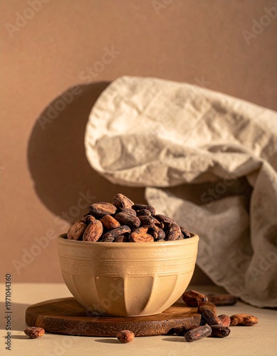 Cacao Beans and Nibs Flat Lay with Copy Space
