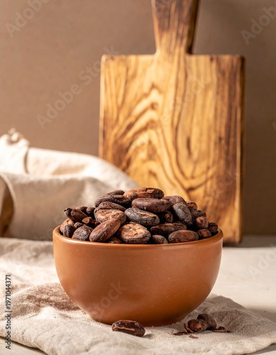 Cacao Beans and Nibs Flat Lay with Copy Space