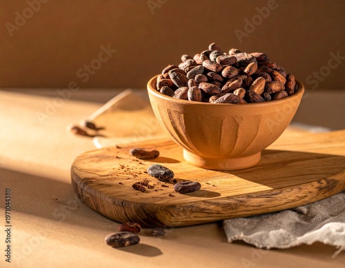Cacao Beans and Nibs Flat Lay with Copy Space