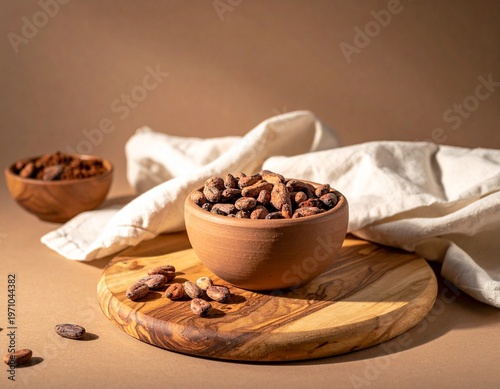 Cacao Beans and Nibs Flat Lay with Copy Space