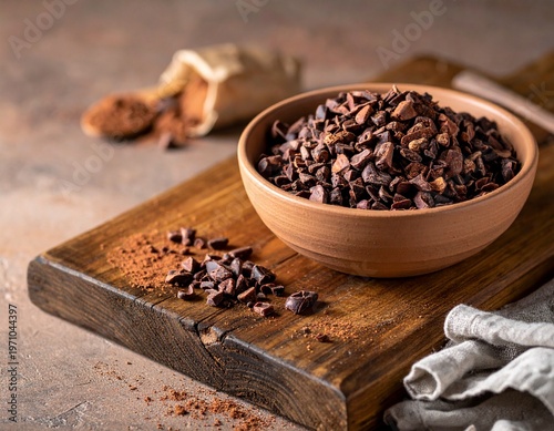 Cacao Beans and Nibs Flat Lay with Copy Space