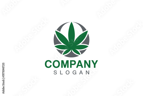 A green cannabis leaf logo on a white background with company slogan