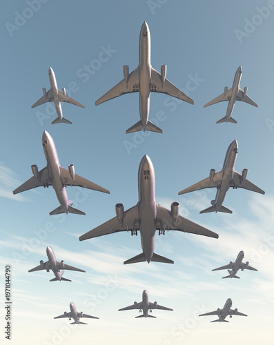 Startende Verkehrsflugzeuge am Himmel