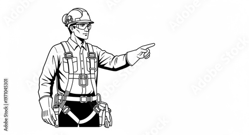 Construction Worker Pointing Direction.