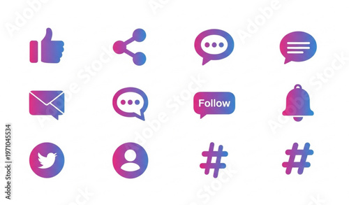 Modern social media icons vector set with like share comment and engagement UI elements