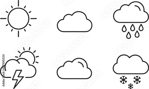 Weather Icon Set Line Art Vector Graphics for Forecast Apps and Web Design