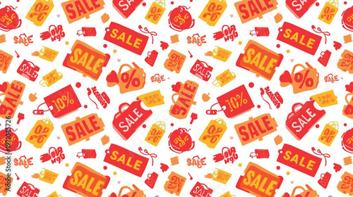Sale and Discount Pattern Background with Colorful Shopping Icons