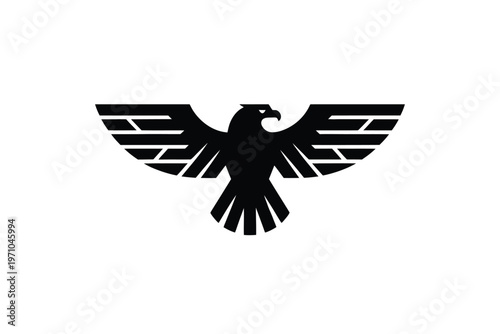 A black eagle logo with outstretched wings on a white background