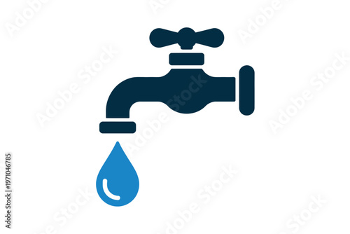 A simple icon of a faucet with a single drop of water