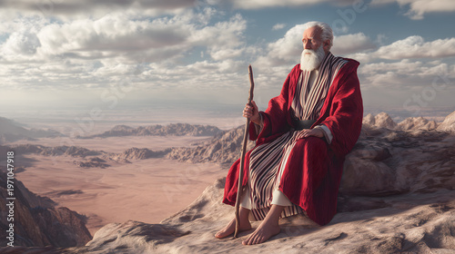 Moses Standing on Mount Nebo Facing the Land of Canaan, the Promised Land