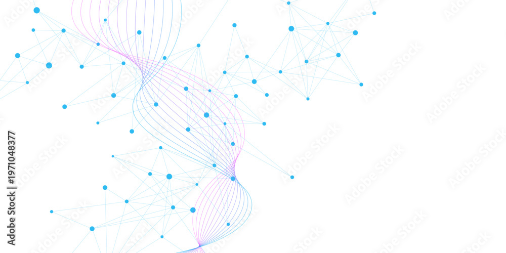 Fototapeta premium Abstract molecular structure DNA neurons background vector. Modern plexus and wave flow design for science, technology, medical, biology and research.