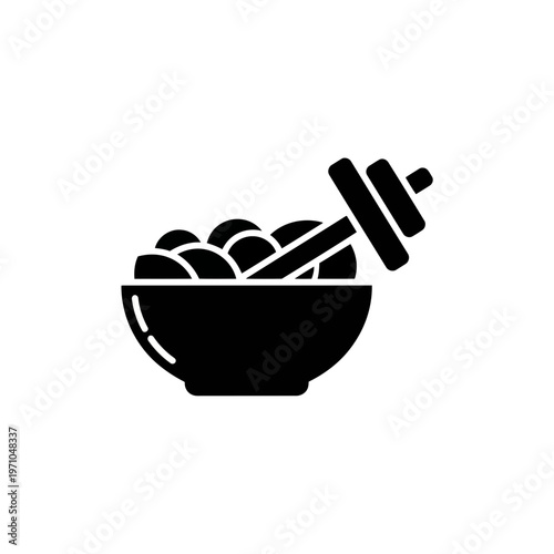 Healthy Fitness Fusion: A sleek, black silhouette showcases a bowl brimming with wholesome food alongside a dumbbell. Symbolizing a balance of nutrition and exercise for peak performance