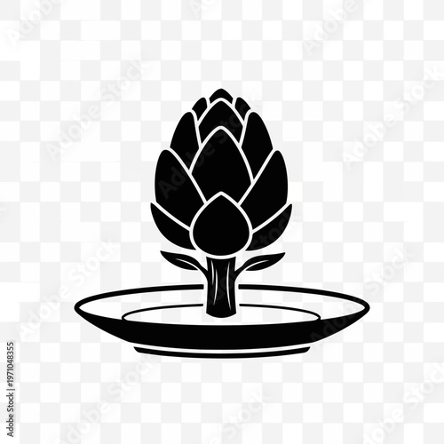 Artichoke Silhouette: A striking silhouette of an artichoke stands on a plate, a bold artistic image for culinary and design projects.