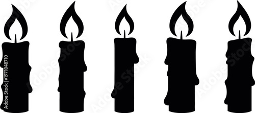 Candle silhouettes black collection vector illustration burning wax shapes minimal design spooky decorative isolated white background
