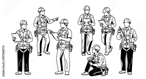 Construction Workers Poses Set.