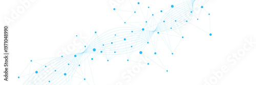 Abstract science, technology and network connection background vector with plexus and wave flow. Design for global communication, scientific, molecular structure, medical and research.