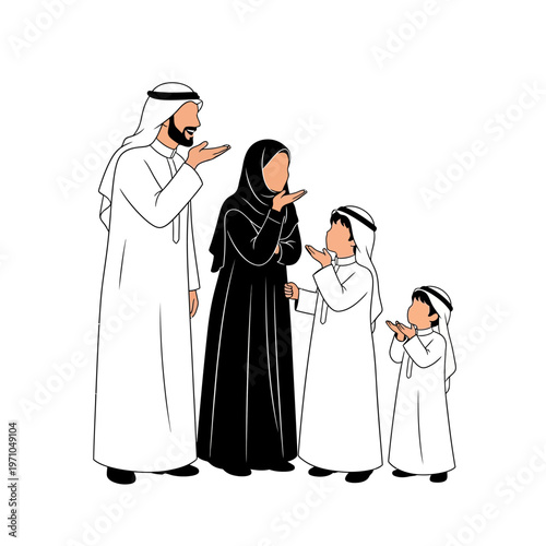 Arab family in traditional clothing.
